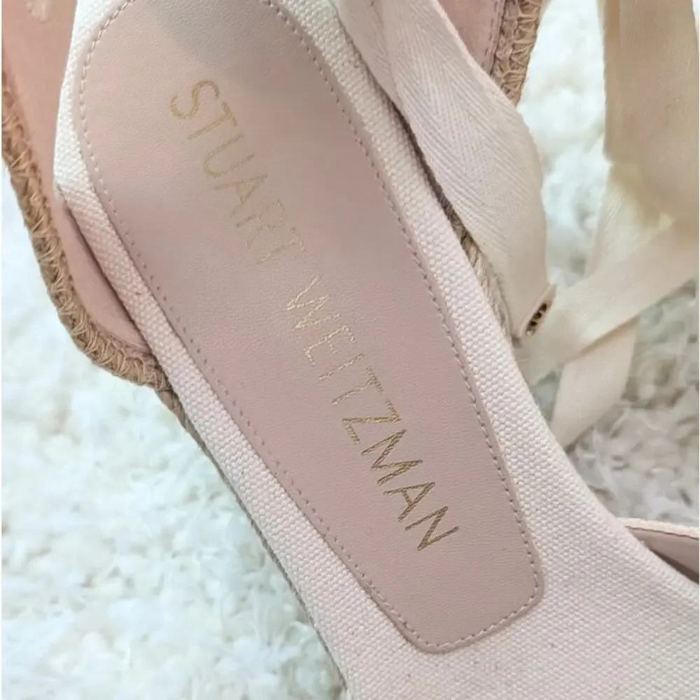 Stuart Weitzman Marguerita Wedge Espadrille Sandals Womens 11.5 White Woven - Picture 3 of 9